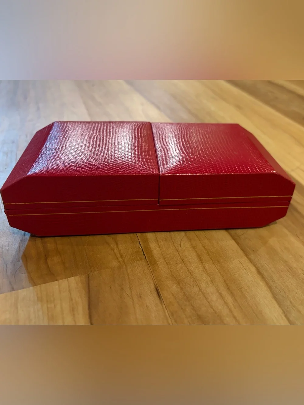 Red Faux Leather Jewelry Box, Foldout with Gold Trim for Travel or Home